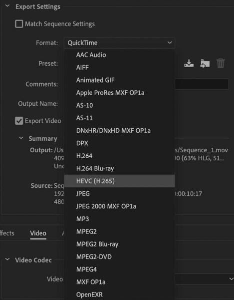 h265 in premiere pro