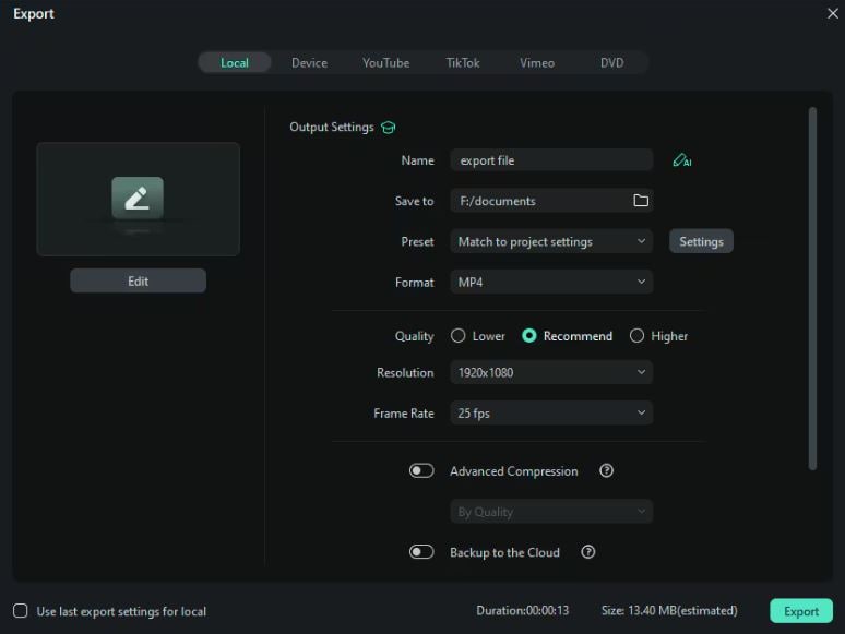filmora video export