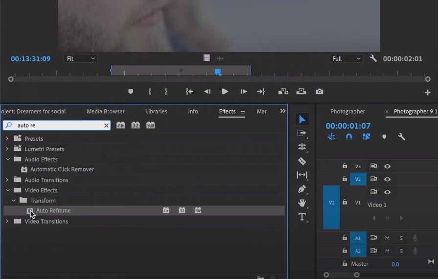 Adobe Premiere automatisch opnieuw framen