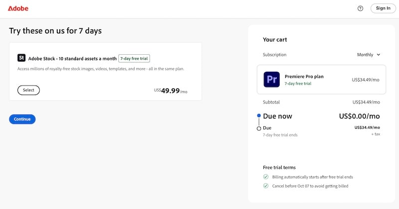 adobe premiere pro trial signup