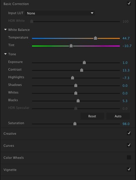 lumetri color controls