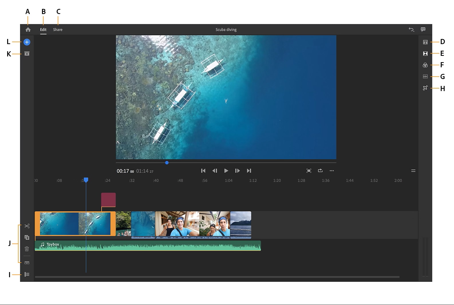 premiere rush workspace interface
