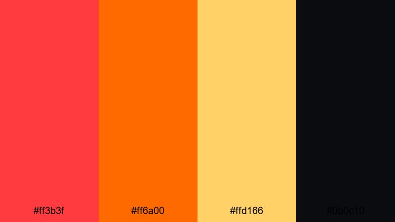 adrenaline stream alert red orange color palette with hex codes
