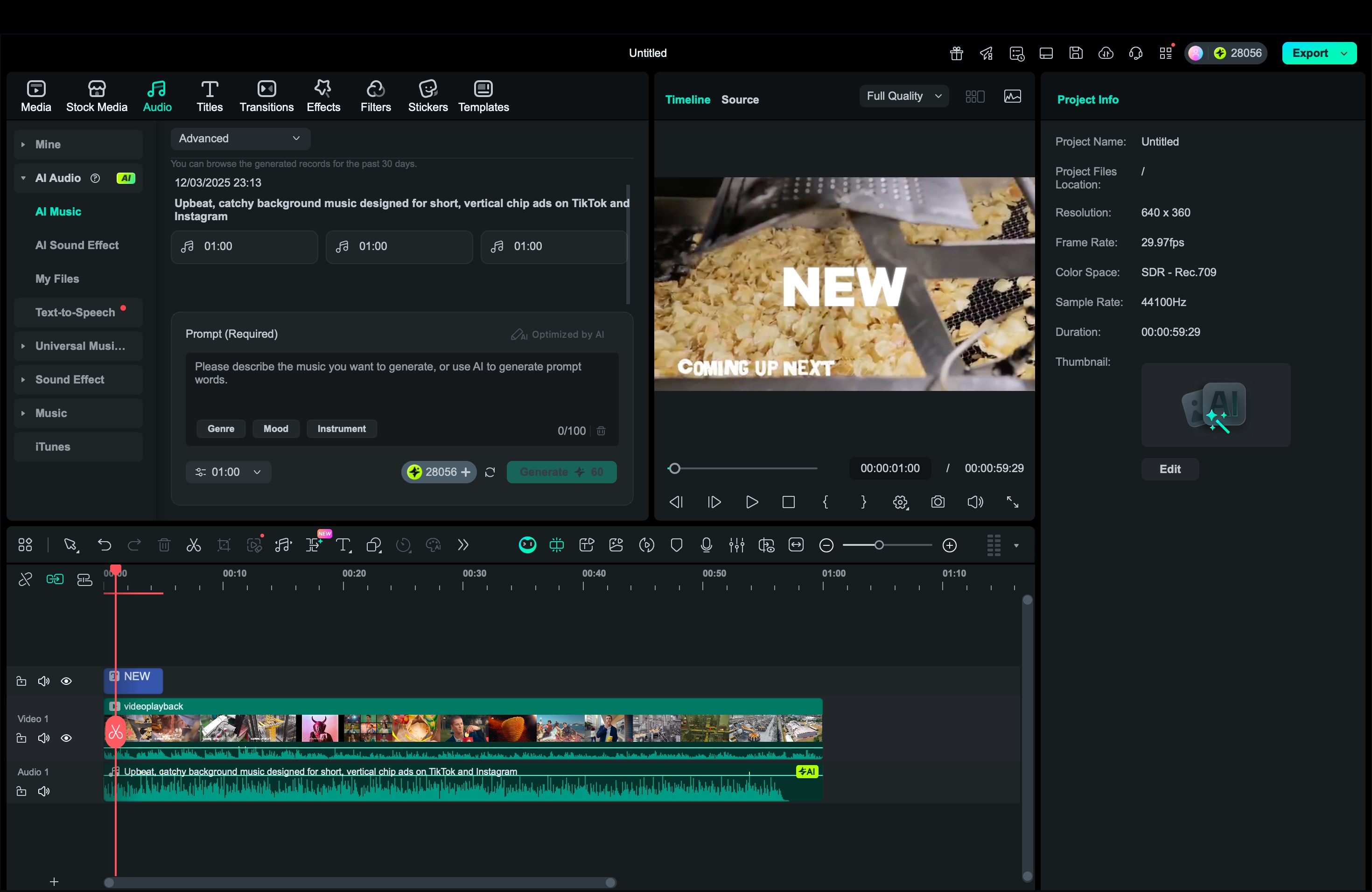 add ai music chip ad filmora