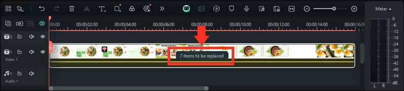 Dragging advertising template into Filmora timeline.