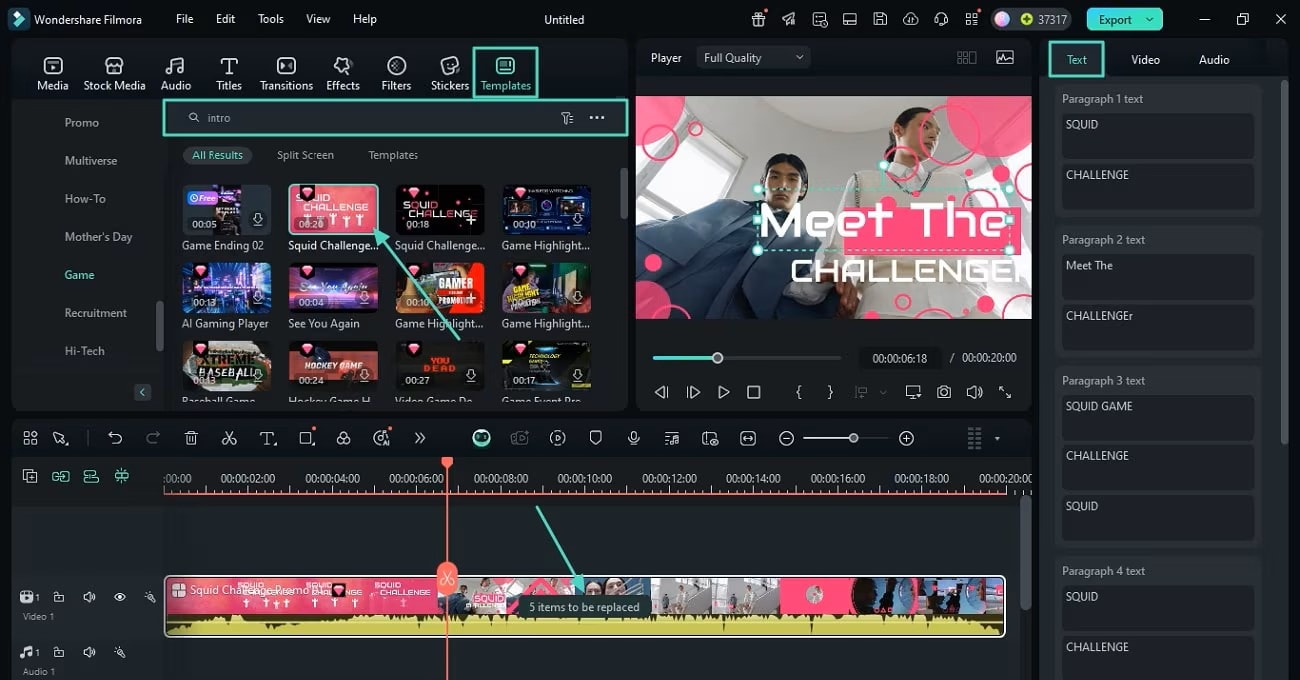 Free ad opener template in Filmora.