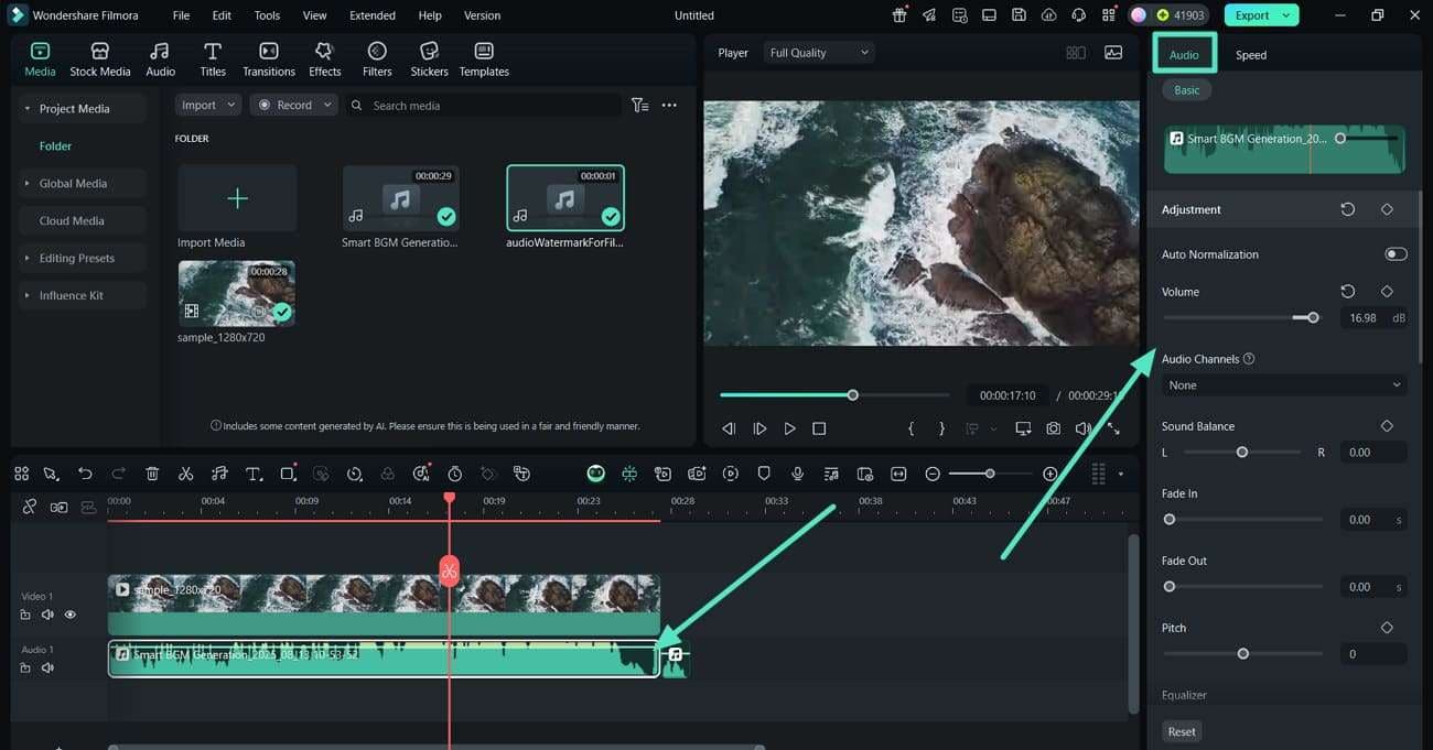 ajuster les propriétés audio générées