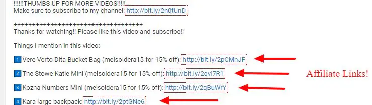 enlaces de productos del marketing de afiliados en YouTube 