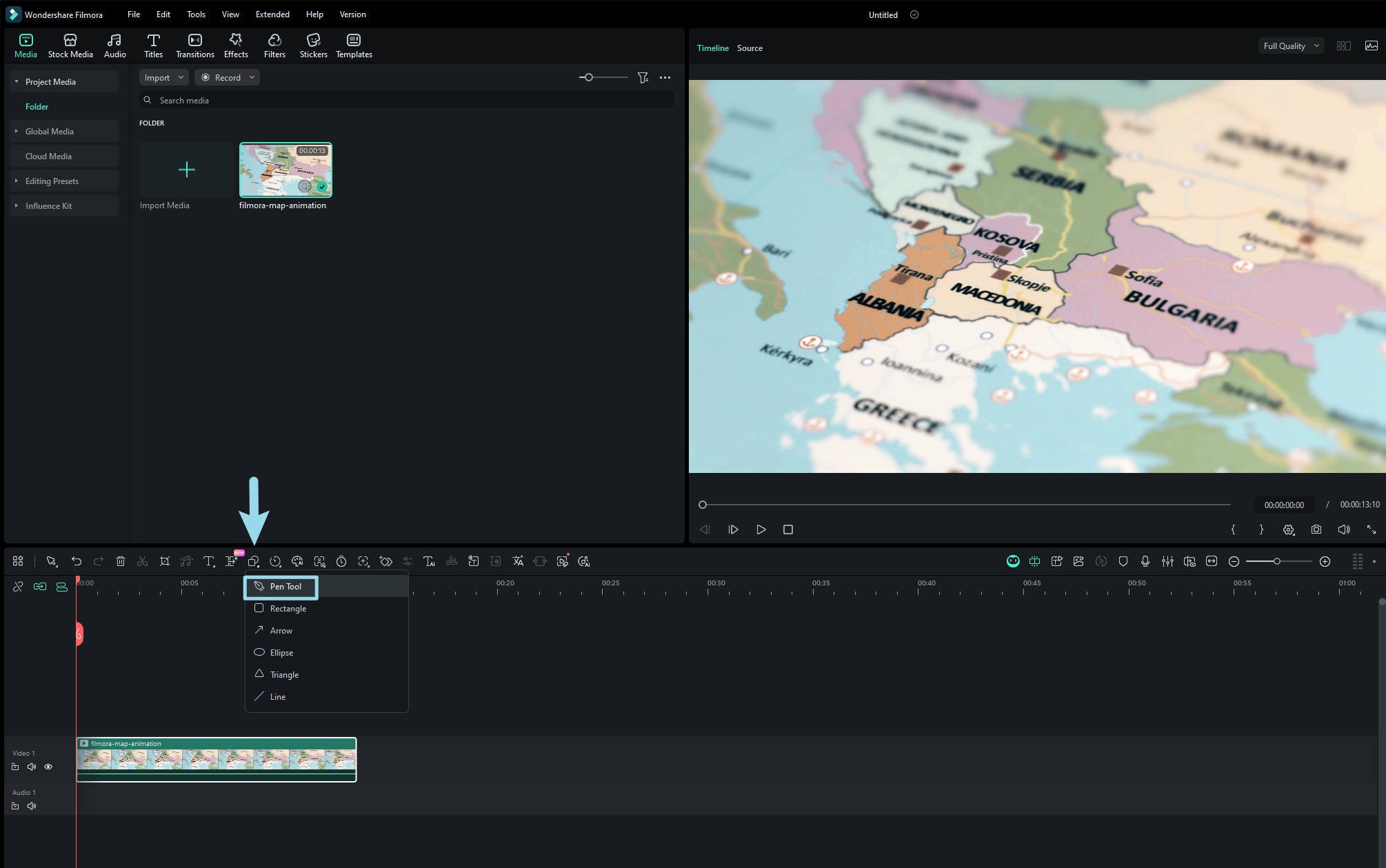 find pen tool in filmora