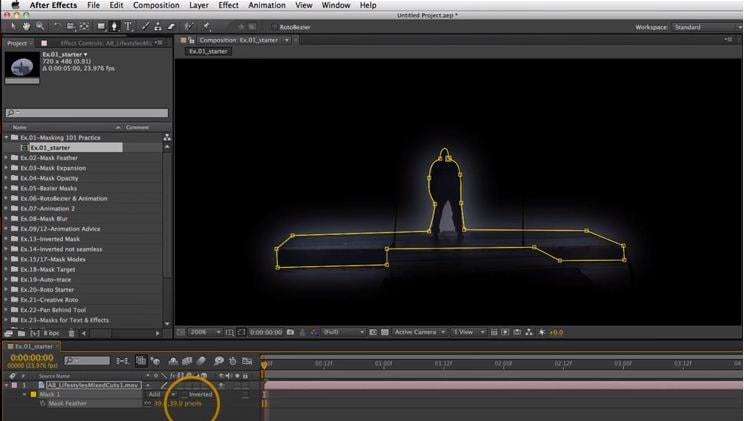 menyesuaikan parameter feather after effects