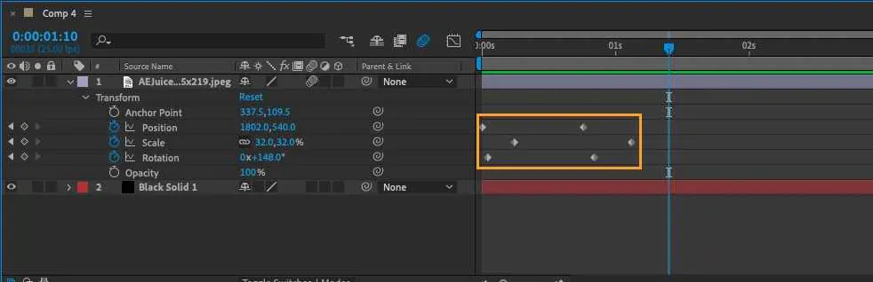 select a keyframe in after effects 