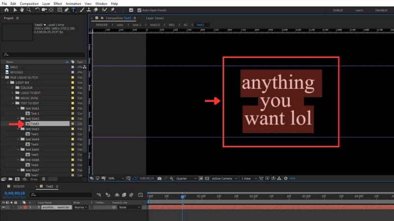 edit the liquid text layers