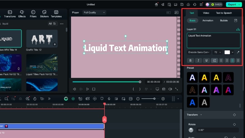 customize the liquid text preset