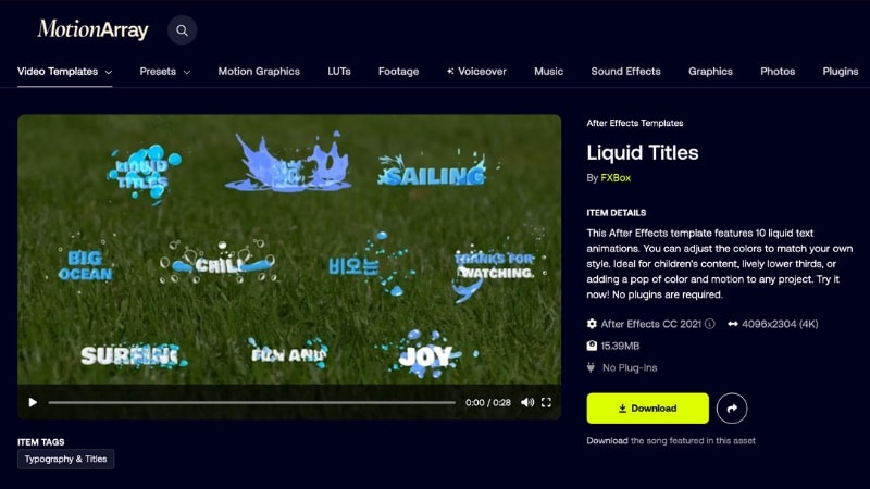 liquid titles preset template by fxbox