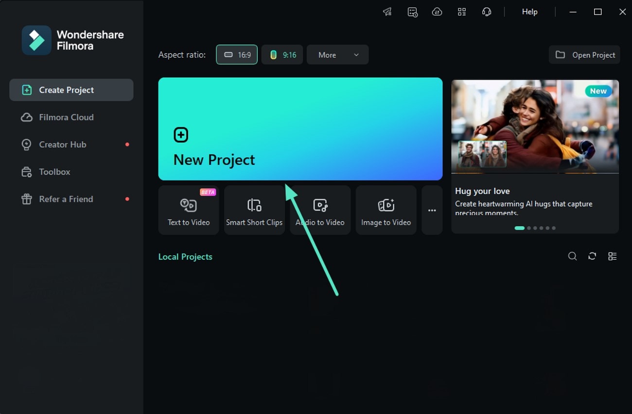 launch filmora desktop start new project
