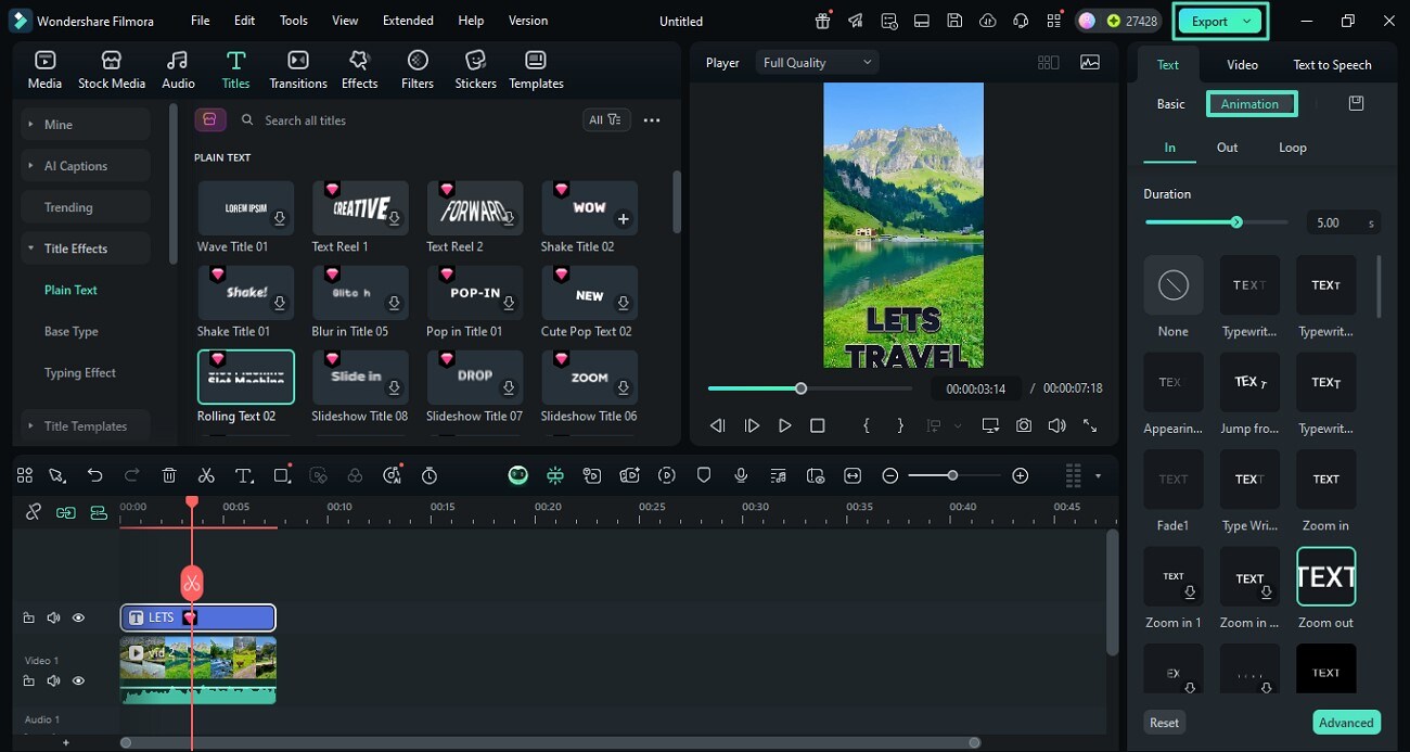 apply animation and hit export