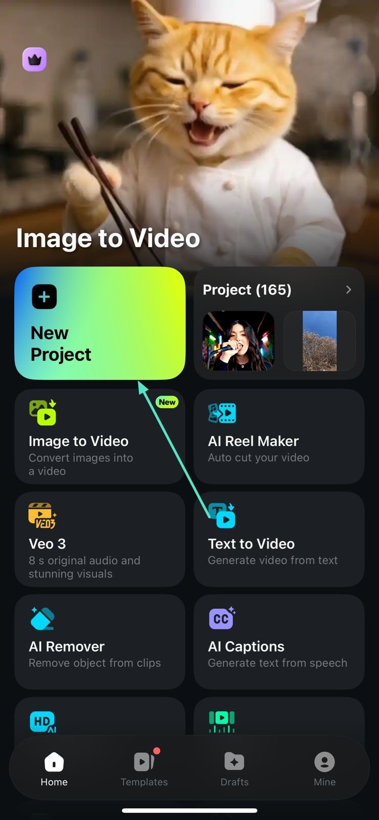 start new project on filmora app