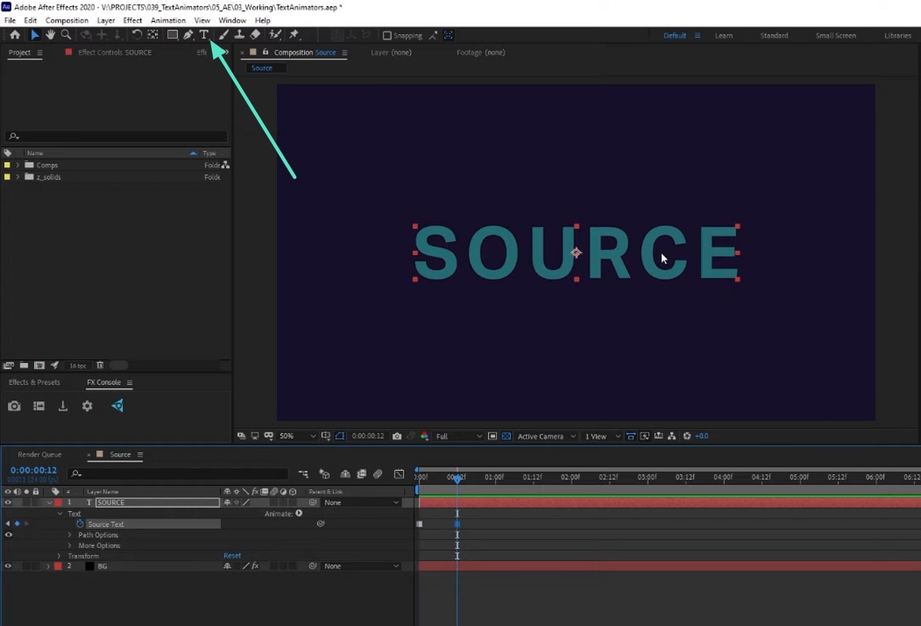 add text box adobe after effects