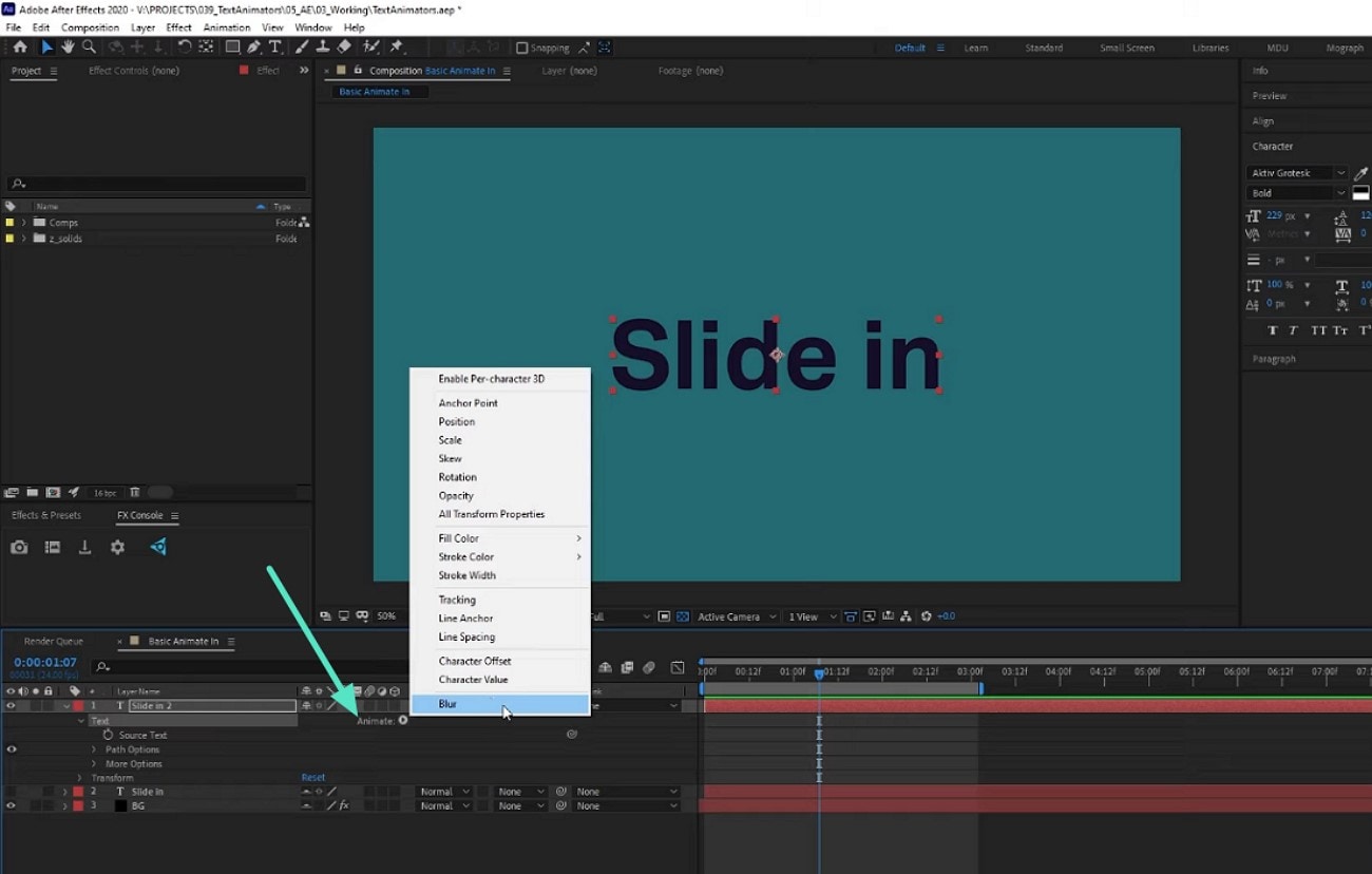 locate animate blur option