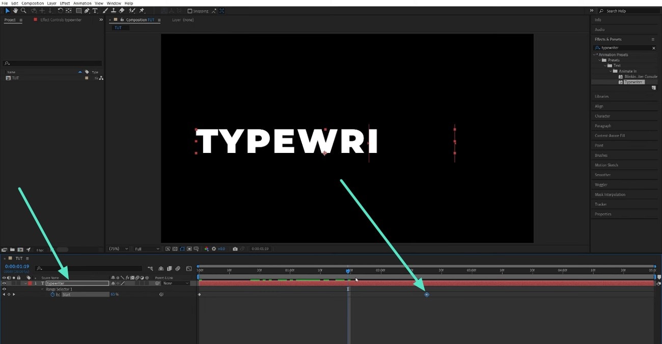 reposition key frame after adding text layer