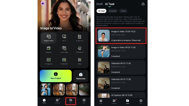 generate the ai age filter video