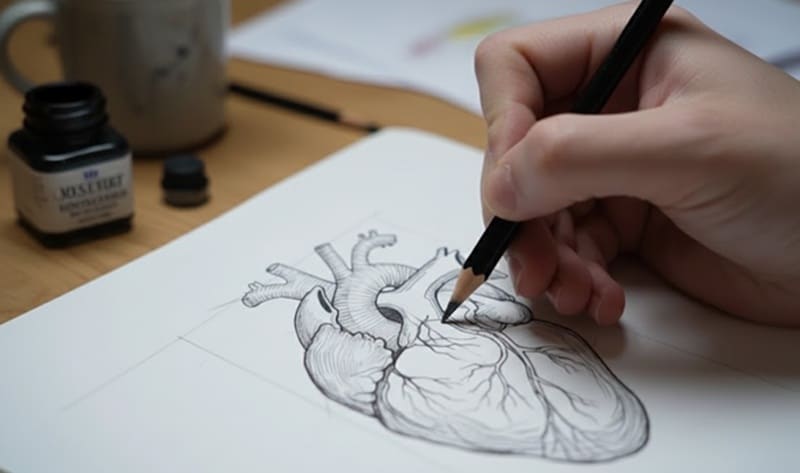 illustration traditionnelle du cœur dessinée à la main