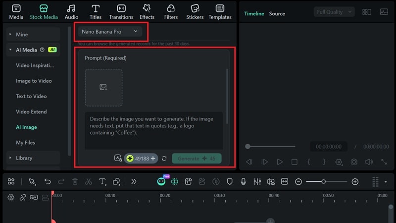 sélectionner le modèle et saisir le prompt