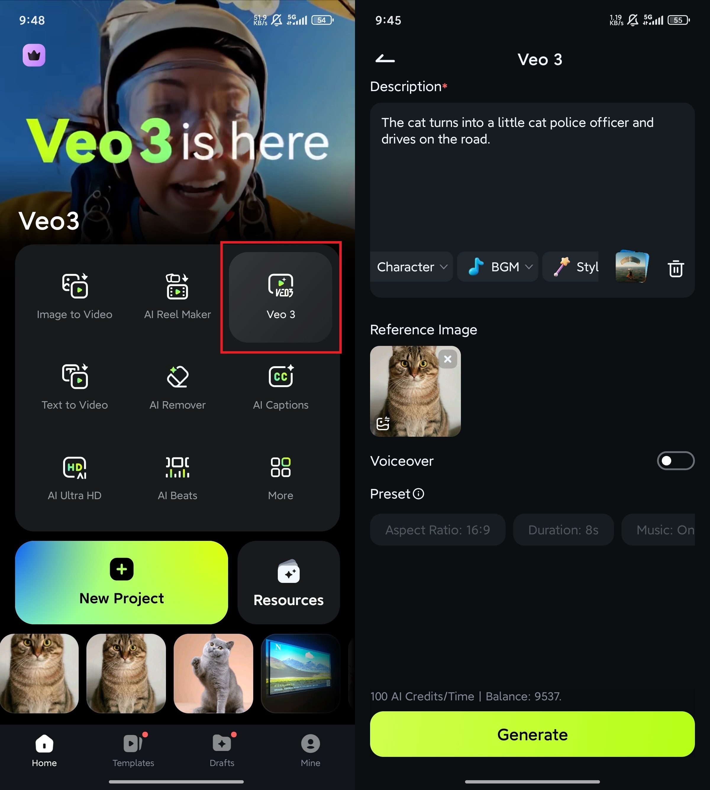 VEO3 on Filmora mobile