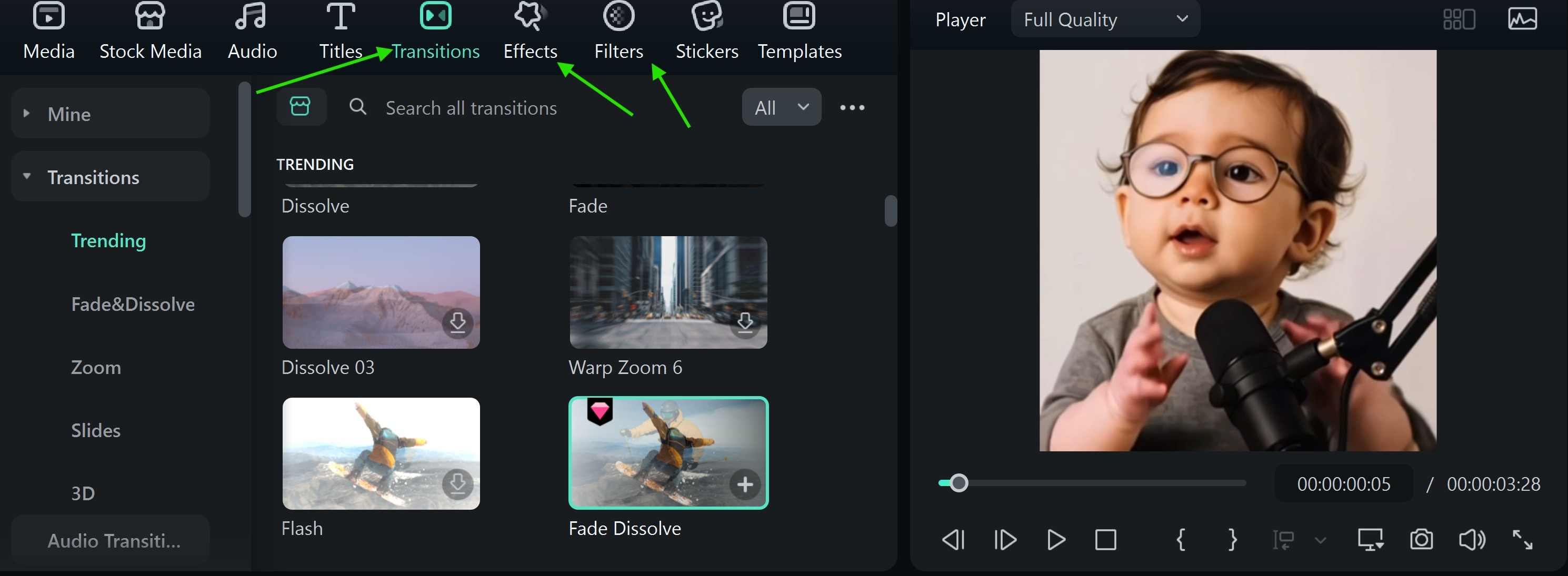 add transitions and filters