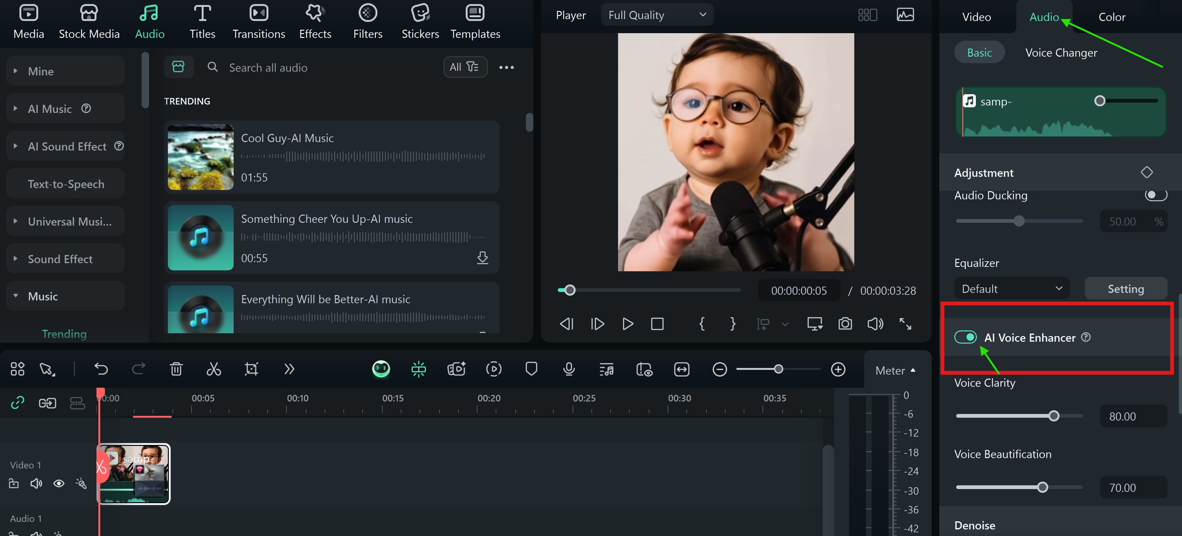 filmora audio enhancer