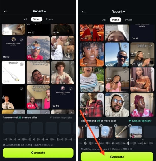 selecting clips