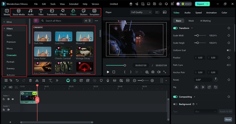browse through filmora features and libraries