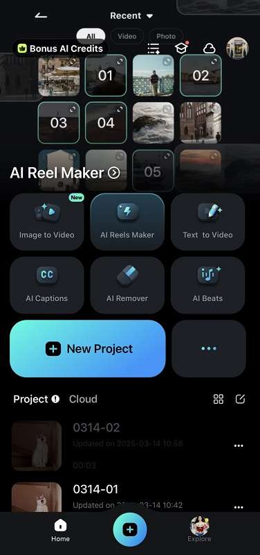 filmora mobile interface