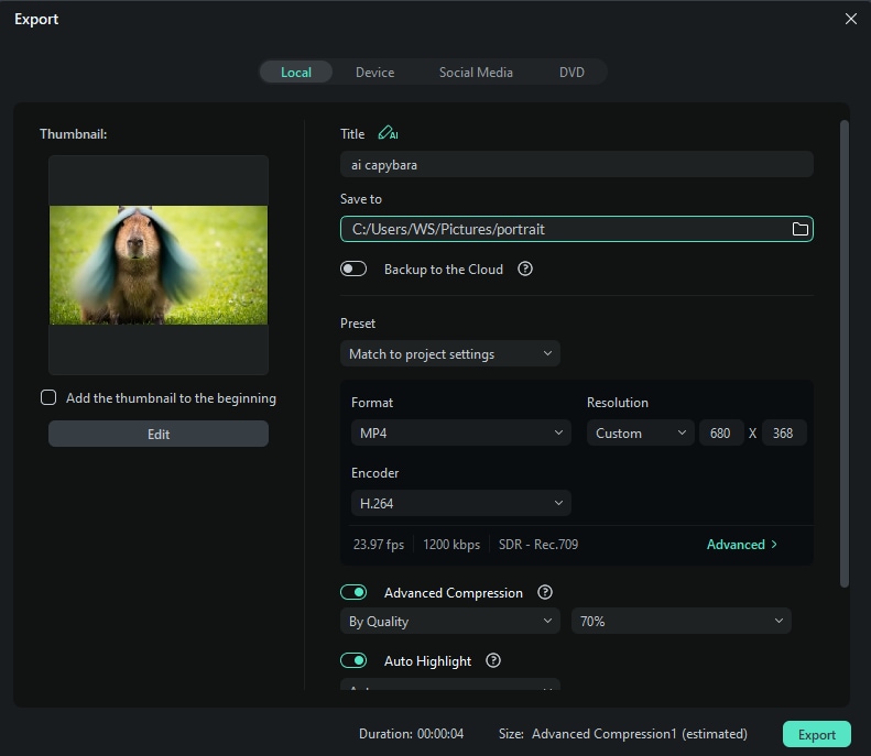 exporting ai capybara video