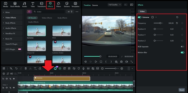 apply shake effects to video