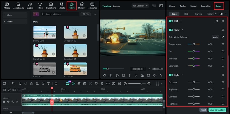 use filmora color correction tools