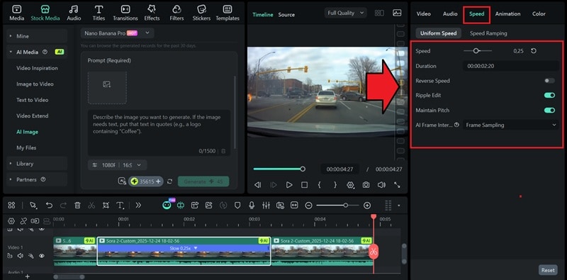 adjust ai car crash video speed