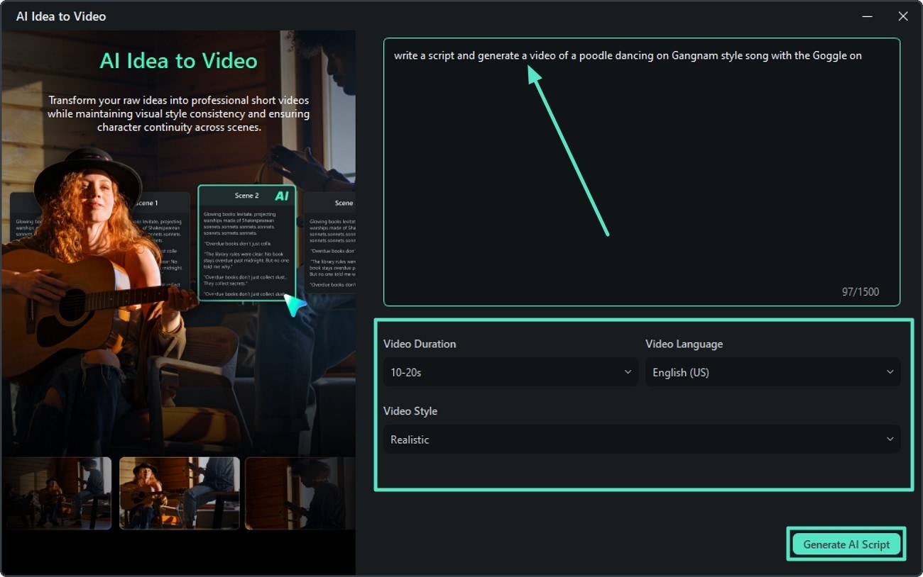 generate script with text prompt