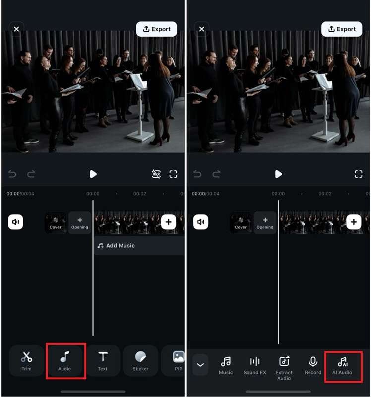 choose ai audio on filmora