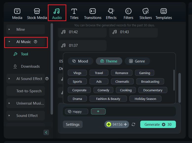access ai music on filmora desktop