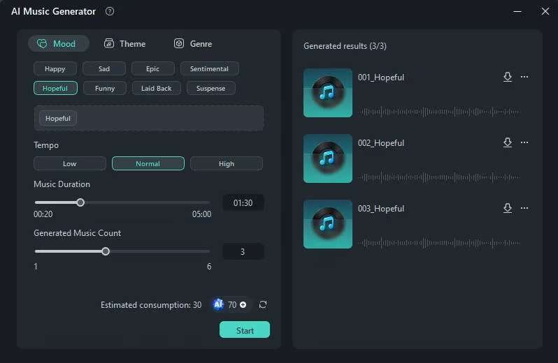 set the ai music generator