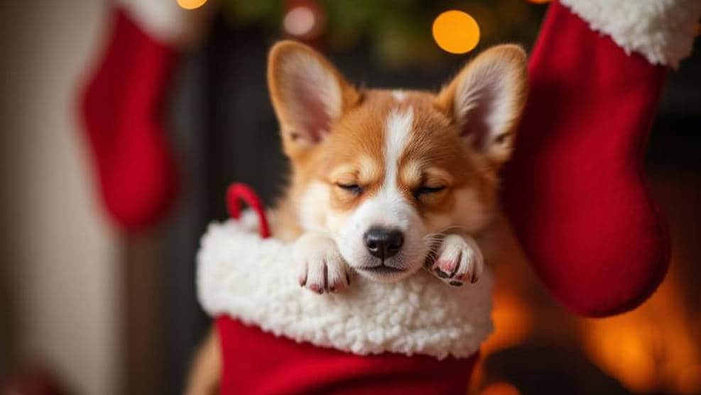 Christmas sleeping puppy