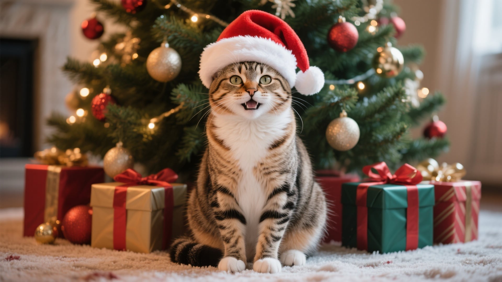 christmas cat under tree