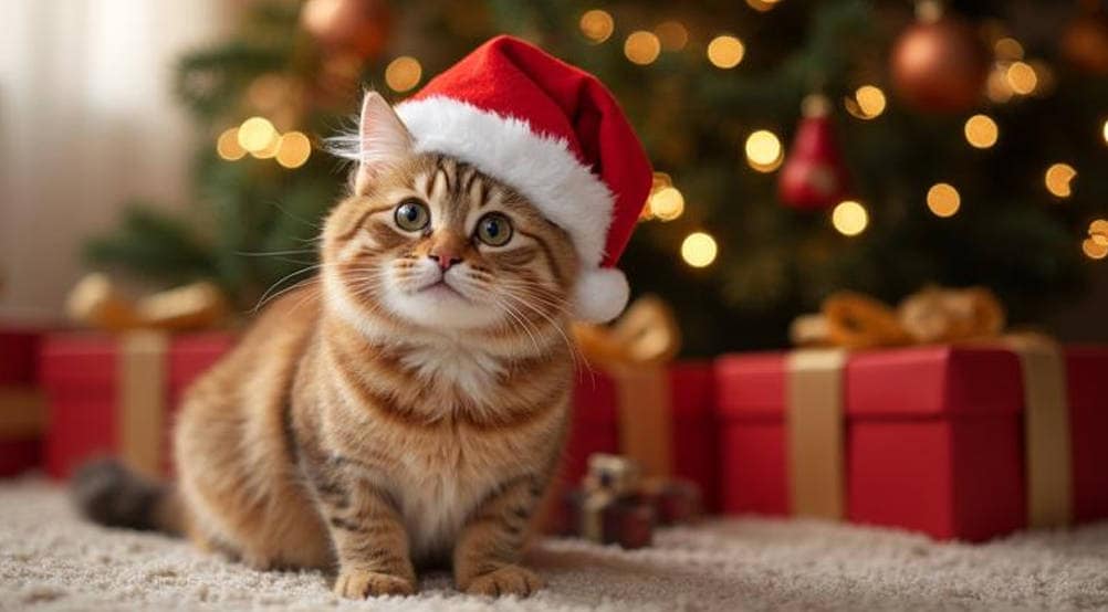 christmas cat with gifts