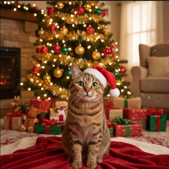 festive cat with santa hat