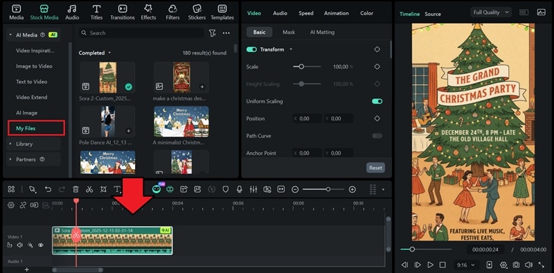 add poster video to timeline for edit