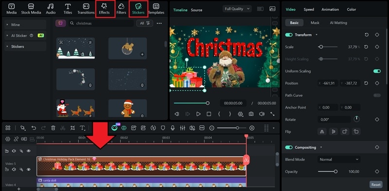 add christmas stickers or effects