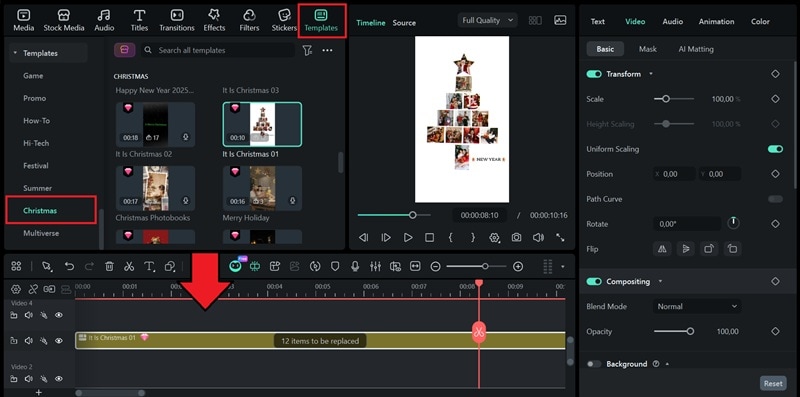 access filmora christmas templates