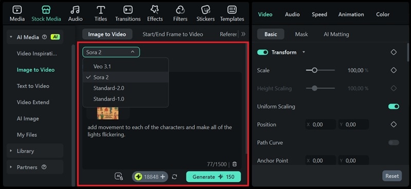 select ai model, picture, type prompt