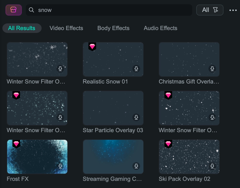 snowflakes effect filmora